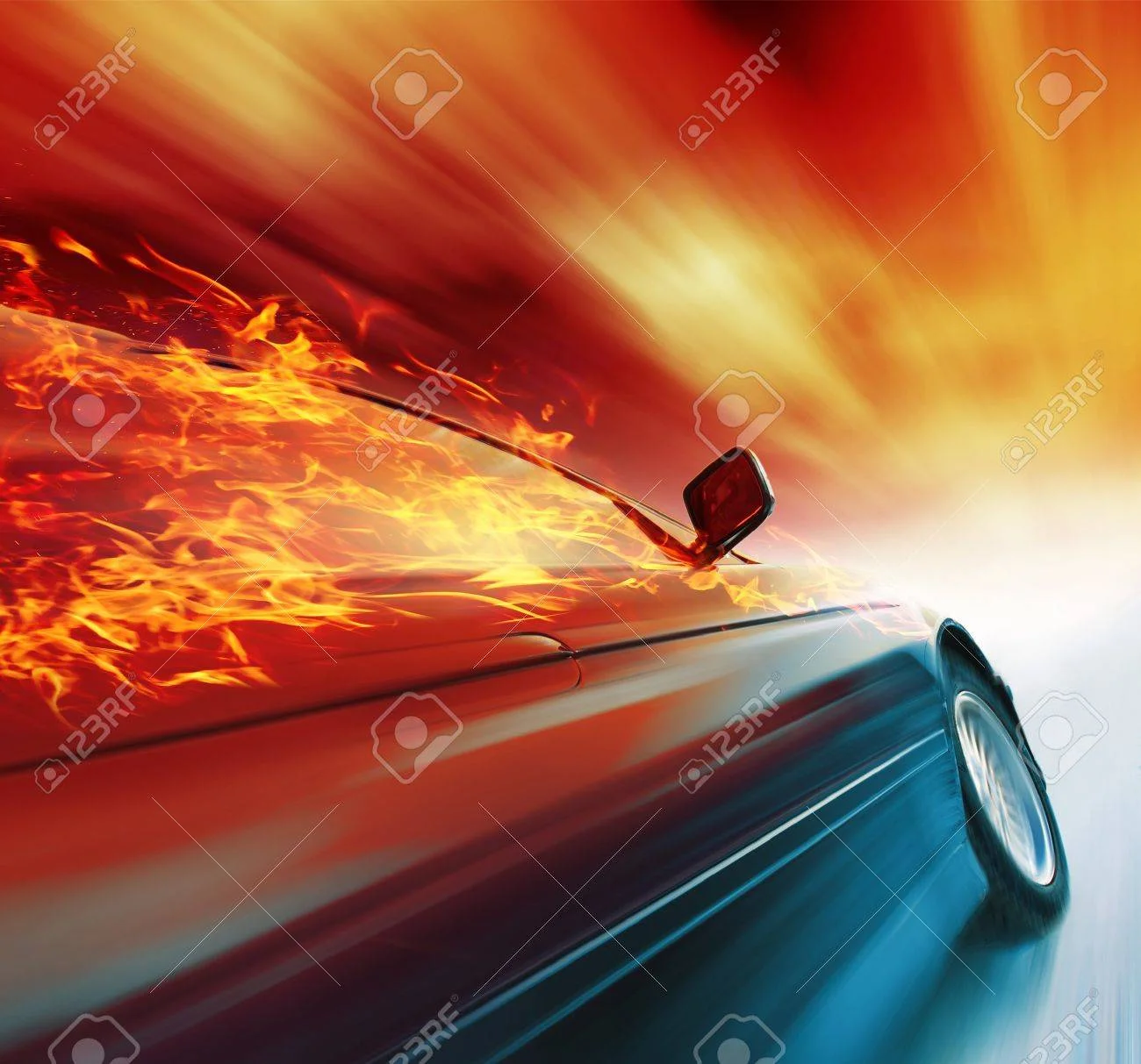 7298494-burning-sport-car-in-motion-with-red-blurry-clouds.webp