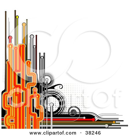 lustration-Of-An-Abstract-Black-Orange-And-Red-Background-With-Circles-Lines-And-Dots-Over-White.jpg